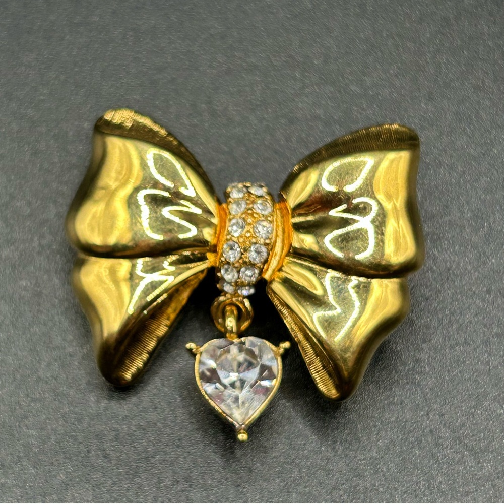 2/$40 Vintage Monet Gold Bow Brooch with Crystal Accent